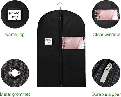 KEEGH 40" Suit Bags Garment Bags for Storage (Set of 6) Garment Bags for Hanging Clothes, Suit Cover Bags Garment Covers for Dress Shirts Coats Clean with Zipper and Transparent Window, Black