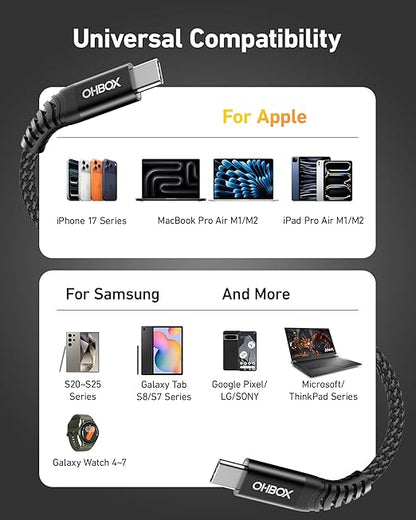 USB C to C Cable 60W [2Pack 6FT], USB Type C Fast Charging Cable for Car Durable Braided iPhone USB C Charger Cable USBC to USBC Cord for iPhone 17/16/15/Pro Max, Samsung Galaxy S23 and More-Black