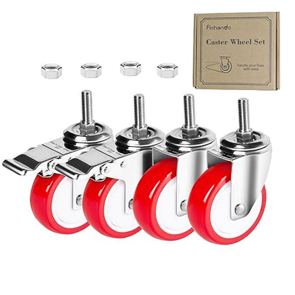 4 inch Stainless Steel Caster Wheels Heavy Duty, 3/8"-16x1 Threaded Stem Casters with Brake, Rust Resistant, Non-Marking Polyurethane PU Wheels for Hospital, Lab, Furniture, Restaurant