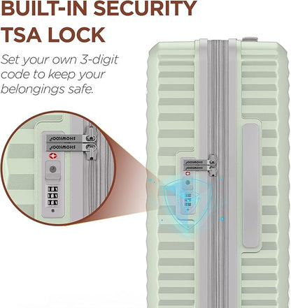 SHOWKOO Luggage Sets 3 Piece Hardside Expandable Suitcase with Double Spinner Wheels Tsa Lock Cyan (20in/24in/28in)