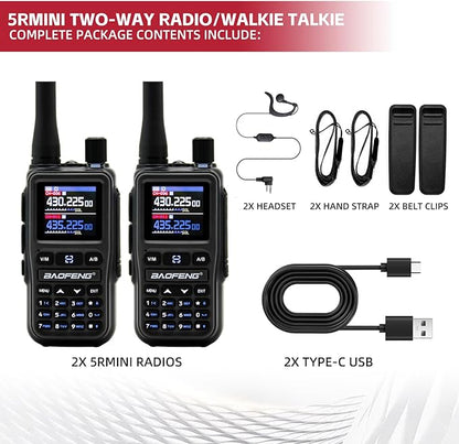 BAOFENG UV5RMINI Two Way Radio NOAA Weather Radio Dual PTT 999CH Survival Radio APP Programming Copy Frequency Ham Radio
