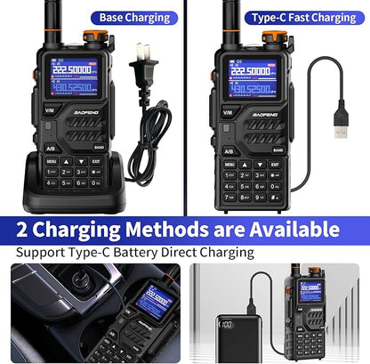 BAOFENG K5PLUS Tri Band Ham Radio Long Range (Upgrade of UV-5R) Handheld High Power NOAA Weather Receiver Two Way Walkie Talkies with Copy Frequency,USB C Charger,2500mAh Battery,Airband,999CH,2 Pack
