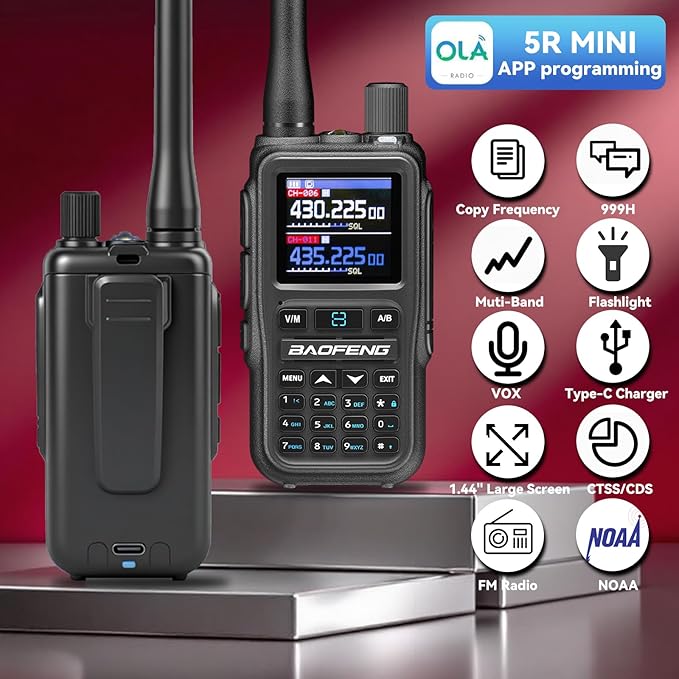 BAOFENG UV5RMINI Two Way Radio NOAA Weather Radio Dual PTT 999CH Survival Radio APP Programming Copy Frequency Ham Radio