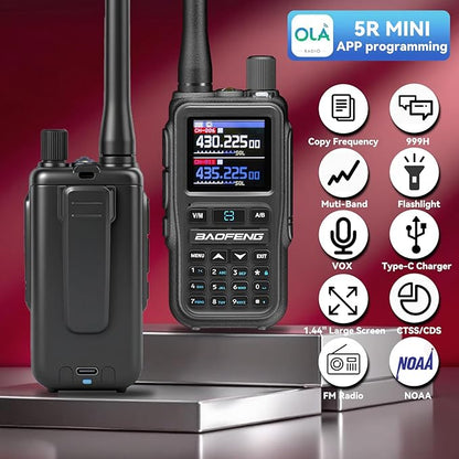 BAOFENG UV5RMINI Two Way Radio NOAA Weather Radio Dual PTT 999CH Survival Radio APP Programming Copy Frequency Ham Radio