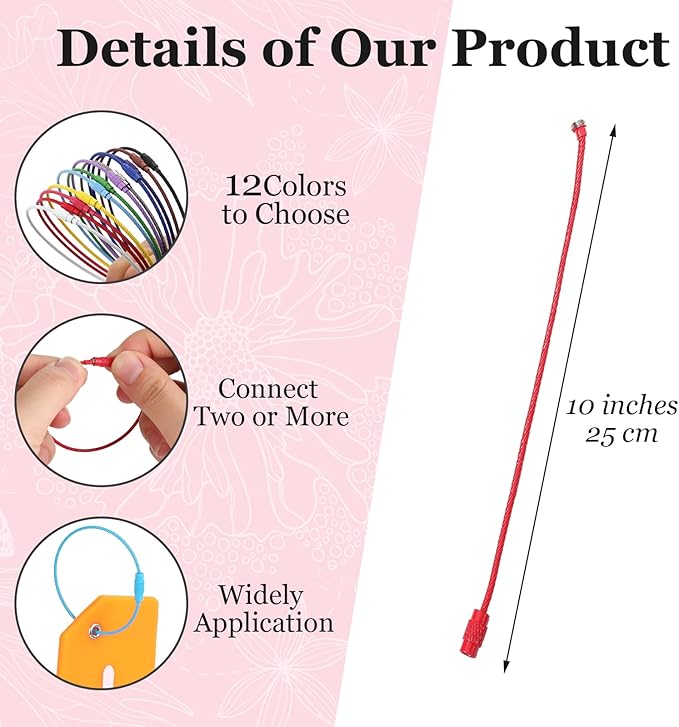 Sasylvia Wire Keychain Cable Stainless Steel Cable Key Ring Colored Keychain Loop Screw Lock Hanging Luggage ID Tag Key Doll