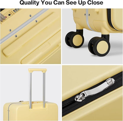 mixi 24 Inch Checked Luggage PC Hard Shell Suitcase Top Opening Aluminum Frame Travel Suitcases with Wheels, Lark Yellow