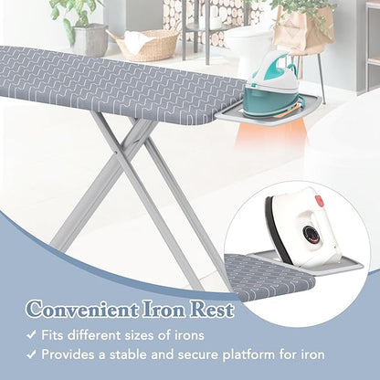COSTWAY Ironing Board Full Size, 55” x 15” Foldable Iron Stand with Iron Rest, 7 Adjustable Heights & Removable Cover, Heavy-Duty Steel Frame, Portable Ironing Table for Small Place Home Laundry Room