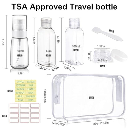 Travel Size Bottles for Toiletries 10 Pack Travel Size Toiletries TSA Approved Shampoo and Conditioner Bottles Refillable Spray Bottle Leak Proof Small Cream Jars for Body Wash Lotion