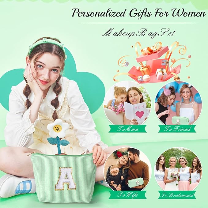 YOOLIFE Gifts for Girls Women, Teen Girl Teenage Gifts Idea, 7 8 9 10 11 12 13 14 15 16 Year Old Girl Birthday Gift Christmas Stocking Stuffers, Initial Makeup Bag C