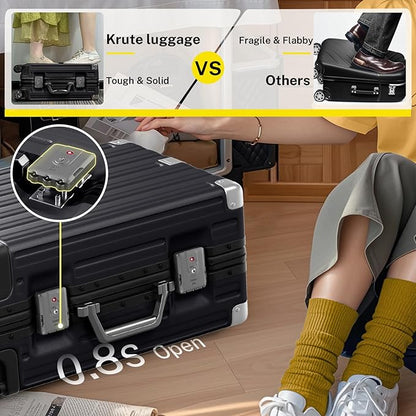 Krute Zipperless Luggage 24 Inch Aluminum Frame Suitcase with Spinner Wheels PC+ABS Hardide Checked Luggage TSA Approved