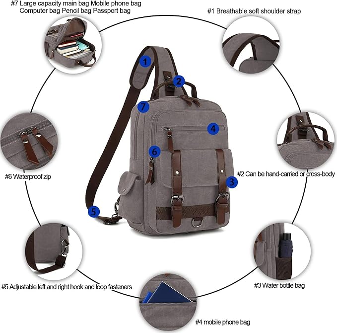 Vintage Messenger Bag, Canvas Backpack for Travel, Men's Shoulder Bag, Dual-use Bag for Hand Carry and Crossbody Carry