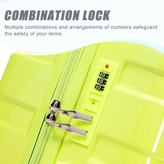 Campfun 3 Piece Luggage Sets, PC Gradient Color Suitcase Set with Double Spinner Wheels, Durable Carry On Luggage with Combination Lock, 20/24/28 inch, Green+Yellow