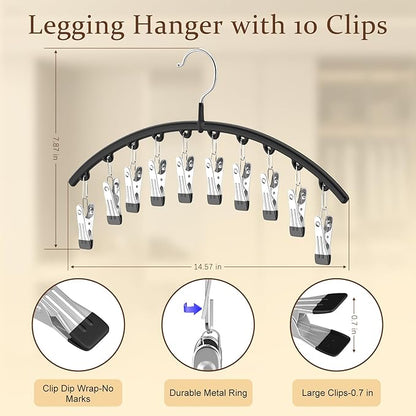 4 Pack Legging Organizer& Bra Hanger, 2 in 1 Space Saving Hangers Max 60 Leggings & Bras Capacity for Closet Organizers and Storage, Metal Yoga Pant Hanger& Foldable Wood Tank Top Organizer