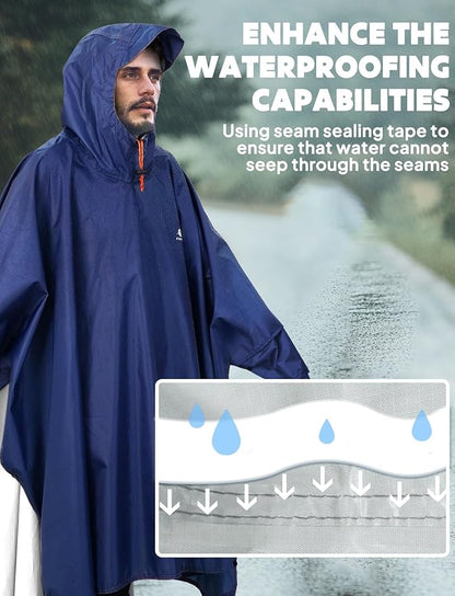 ANYOO Hooded Rain Poncho for Adults Waterproof Lightweight Rain Coat for Men Women Reusable Rain Jacket for Emergency Outdoor