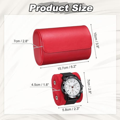 PATIKIL Watch Roll Travel Leather Case, Portable 2 Watch Roll Box with Pillow for Men Women Home Storage Display Gift Storaging Organizer, Red
