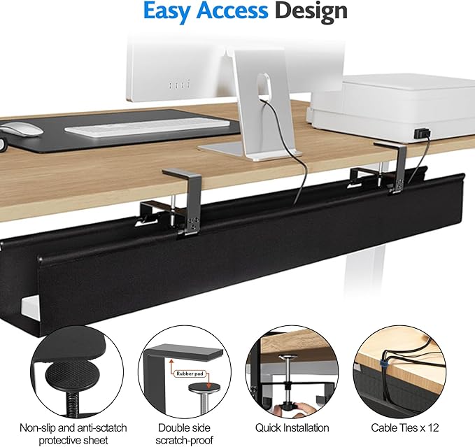 Under Desk Cable Management Tray No Drill, Premium Fabric Cord Organizer for Table - Desk Cable Organizer Cable Tray Hiders for Office&Home (27.5″L x 13.7" W)