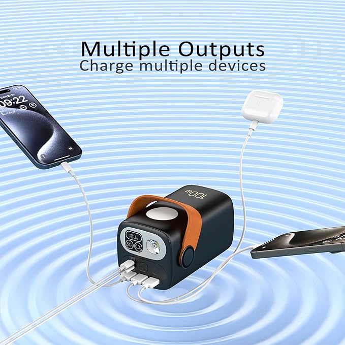 100000mAh Portable Charger Super Capacity Power Bank+ Built-in Cables, with LED Light, 4 Outputs, 3 Inputs for iPhone, Samsung, Android, etc
