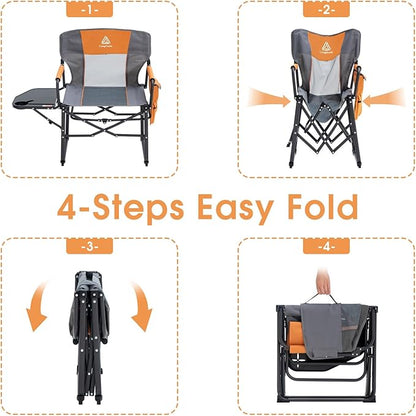 Wide Folding Director Chair with Table, Outdoor Camping Chair for Adults with Cup Holder Load 330 Lbs, Portable Lightweight Chair for Outside with Carry Bag for Patio, Orange-1Pack