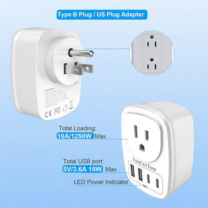 Multi Plug Outlet Extender 2 Packs, Outlet Plug Adapter, American Type B Plug Adapter with 1 Electrical Outlets, 4 USB Charger Ports (2 USB C), for School, Travel, Office, Home Essentials