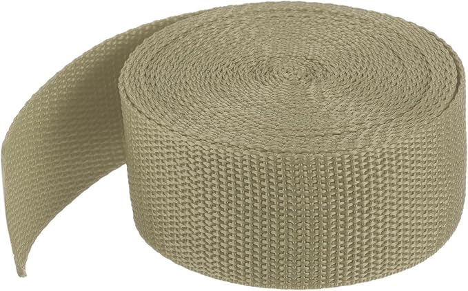 MECCANIXITY Lightweight Polypropylene Webbing Strap 1 1/2" 5 Yard Backpack Strapping Band Khaki for Outdoor Luggage Cargo Straps