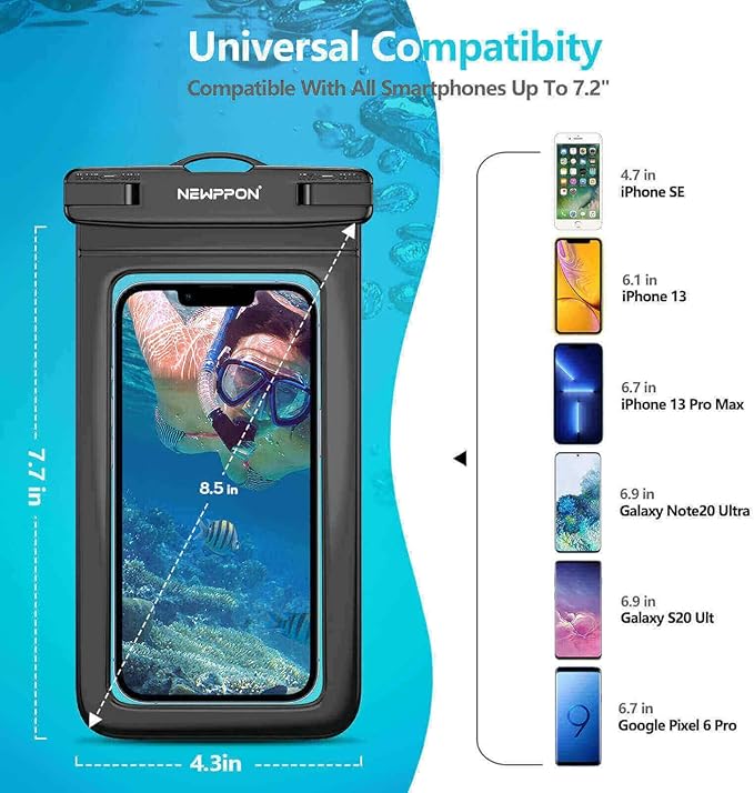 4 Pack 8.5“ Waterproof Cell Phone Pouch - Underwater Dry Bag Case Lanyard - Water Proof Clear Holder Protector for iPhone 16 15 14 Pro Max Plus Samsung Galaxy S25 S24 Ultra Note for Beach Swimming