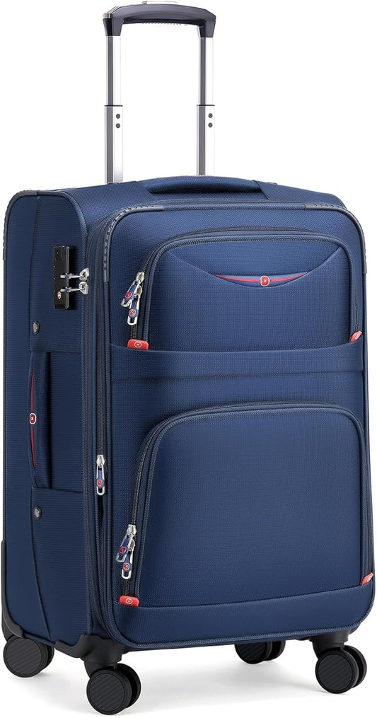 Softside Expandable Luggage with 4 Spinner Wheels, Durable Carry-On Luggage Suitcase (Blue, 21-Inch)