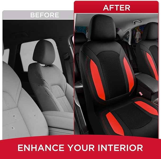 Rubbermaid Leather Mesh Car Seat Covers, Breathable Air Mesh Front Seat Cover, Universal Fit Slip-on Design, Airbag Compatible, Automotive Seat Protector for Most Cars, SUVs, Trucks, Vans-Red
