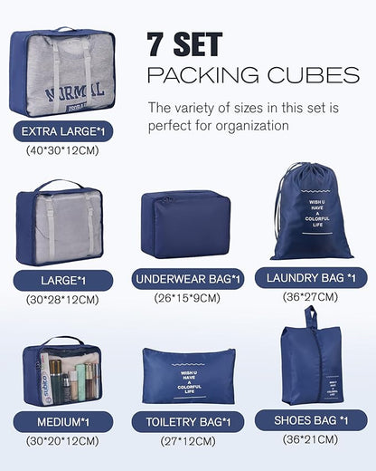 10 Piece Luggage Sets, 3 Piece Suitcase Set, 20 inch Carry on Luggage, 24 inch and 28 inch Checked Luggage with 7PC Packing Bags