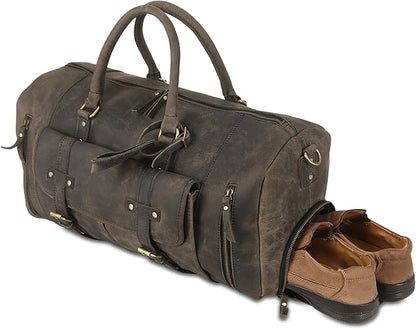 Leather Travel Duffle Bags for Men and Women cabin friendly Weekend Bag Sports Gym airplane carry on overnight duffel