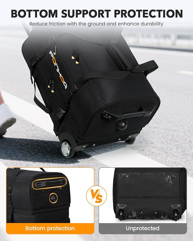 21 Inch Expandable Duffle Bag with Wheels for Men - Water Resistant Wheeled Duffle Bag for Weekend Travel & Overnight Trips,Black