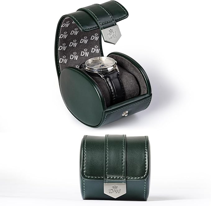 DUKWIN Watch Roll,Vegan Leather Travel Single Watch Case Organizer with Removable Pillows for Men and Women,Display Case for All Watches Collection and Gift for Anniversary Birthday(Green Storage Box)