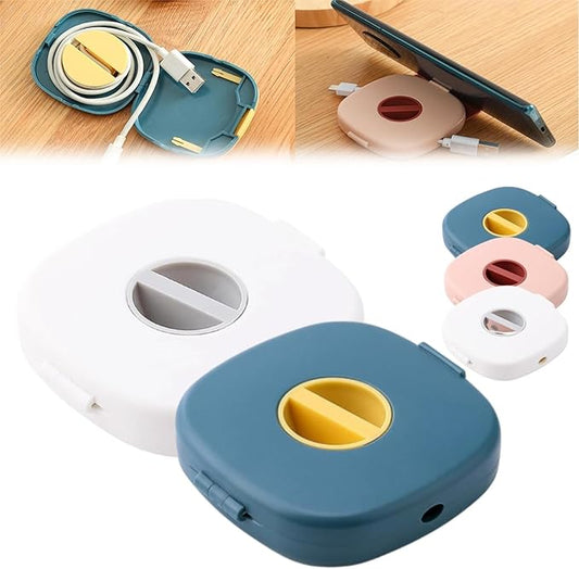 2 in 1 Cable Winder with Phone Stand, Durable Cable Organizer and Charging Stand, Cord Cable Winder Organizer with Phone Stand Rotate, for Charging Cable Case Earphones USB Wires (White+Blue)