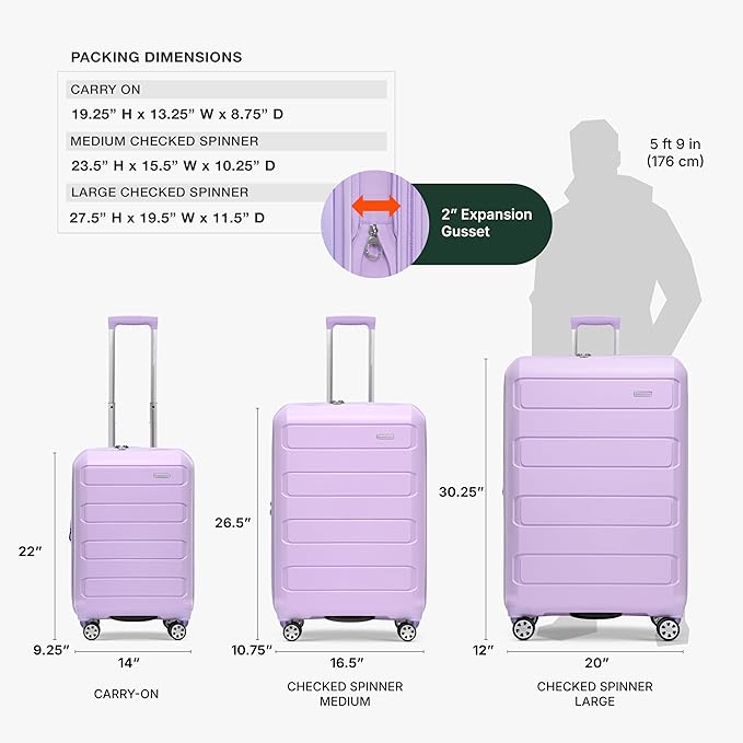 Traveler's Choice Pagosa Indestructible Hardshell Expandable Spinner Luggage, Lavender, 30-Inch Large