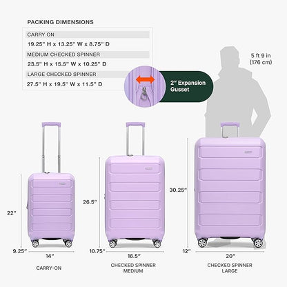 Traveler's Choice Pagosa Indestructible Hardshell Expandable Spinner Luggage, Lavender, 30-Inch Large