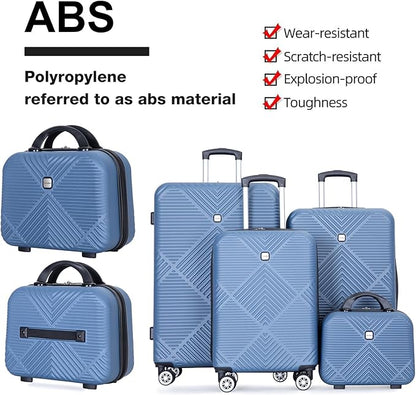 Luggage 4 Piece Set, Hardshell ABS Suitcase Set with Double Spinner Wheels, Lightweight Durable Large Luggage set, Carry On and Checked Travel Luggage, Blue