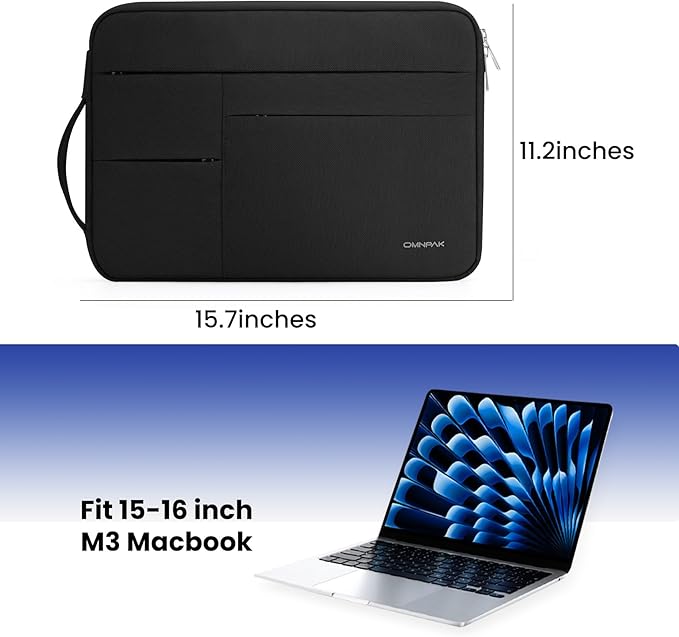 Omnpak for 15.3 inch MacBook Air Case Sleeve Compatible with 16 inch MacBook Pro M4/M3/M2/M1 Pro/Max,Multi Pockets with Side Handle Protective Carrying Case for 15 inch MacBook Air M4/M3/M2