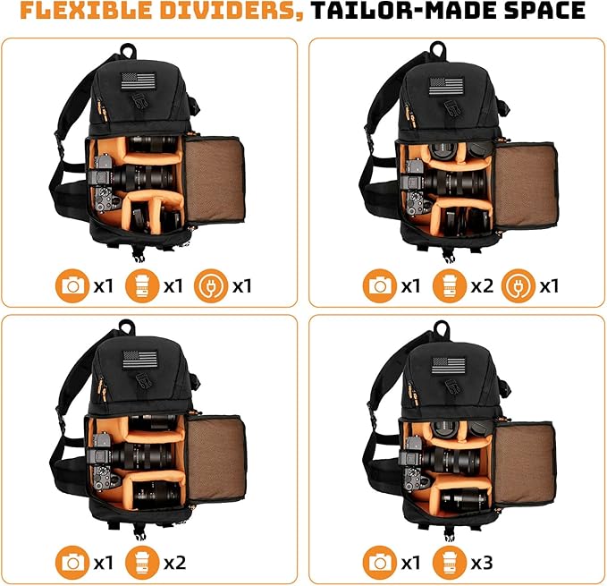 Camera Sling Bag for Photographers - Waterproof Single-Shoulder Camera Case with Adjustable Dividers, Rain Cover & Side Tripod Pocket