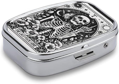 Metal 2 Compartment Pill Organizer Travel Friendly Portable Compact Pill Box Cute Pill Case to Hold Vitamins,Fish Oil,Supplements,Meds,Tablet for Purse,Pocket. (Last)
