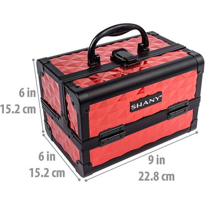 SHANY Chic Makeup Train Case Cosmetic Box Portable Makeup Case Cosmetics Beauty Organizer Jewelry storage with Locks, Multi trays Makeup Storage Box with Makeup Mirror - Ruby Red