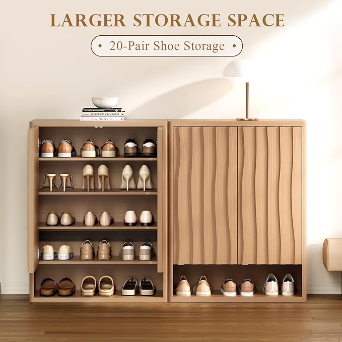 Shoe Cabinet - 2 Doors Shoe Cabinet Storage for Entryway, Modern 4 Shelves Shoe Storage Organizer with Easy Push to Open Doors to 24 Pairs