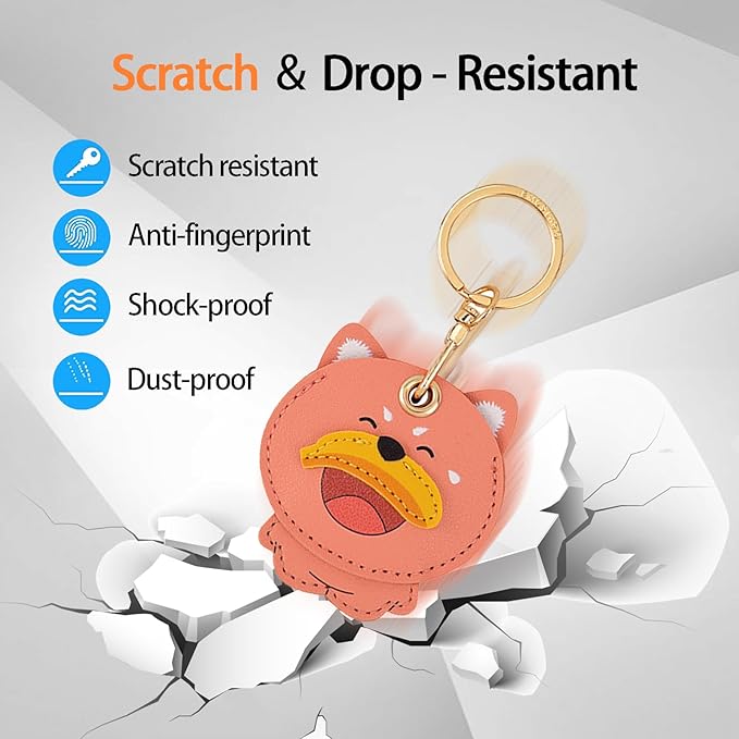 Leather Keychain Case Holder Compatible with Apple AirTag, GPS Airtag Keychain Finder Tracker with Key Ring, Anti-Scratch Protective Air Tag Cover