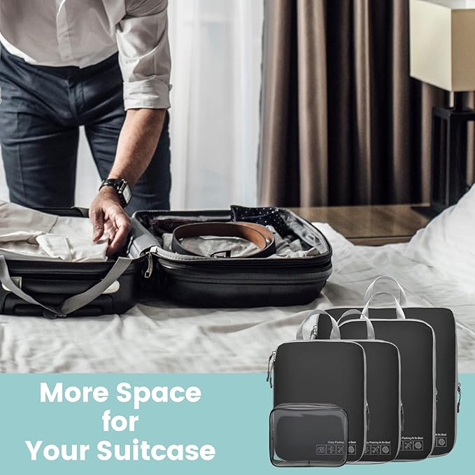 Cambond Compression Packing Cubes for Travel Women - Expandable Travel Bags Luggage Organizers Travel Essentials Compression Cubes for Travel Carry on Suitcases Organizer