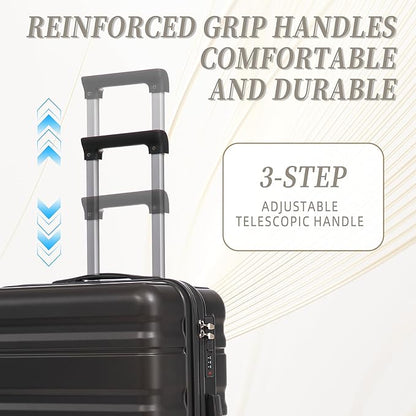 Campfun 3 Piece Luggage Sets, ABS Suitcase Set with Double Spinner Wheels Hang Hook, Durable Carry On Luggage with Combination Lock, 20/24/28 inch, Black