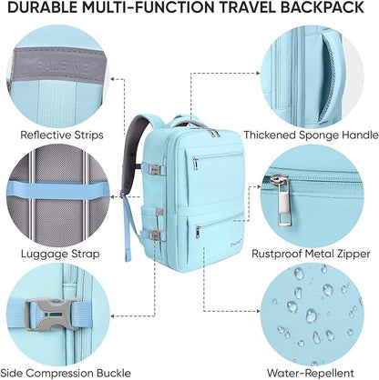 BALEINE Travel Backpack for Women Men, Large Sturdy Carry On Laptop Backpack Gifts for Business, Casual, Weekender, Hiking (Large, Light Blue)