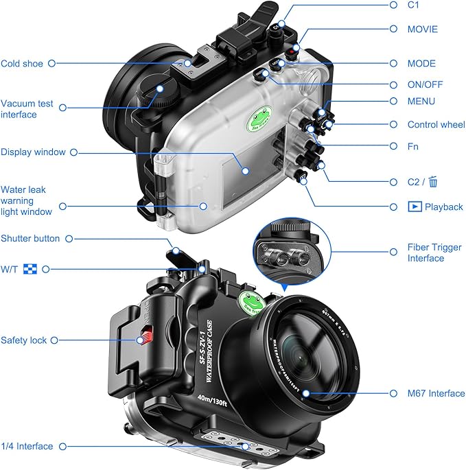 Sea frogs Camera Housing Compatible with Sony ZV-1, Waterproof IPX8 Rated, 40m/132ft Depth Protection Underwater Camera Case