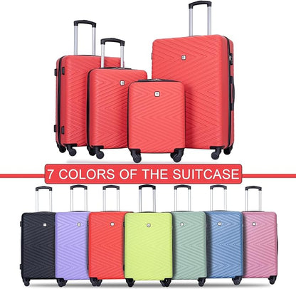 4-Piece Hardside Luggage Set with TSA Lock, Lightweight ABS Suitcases With Spinner Wheel Scratch Resistant, 16/20/24/28 inch, Vibrant Red