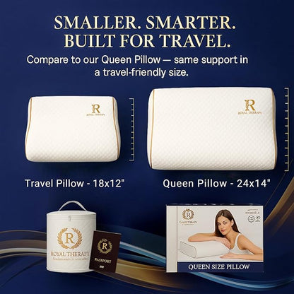 Royal Therapy Travel Memory Foam Pillow, Neck Pillow Bamboo Adjustable Side Sleeper Pillow (Travel 18 x 12 x 5)