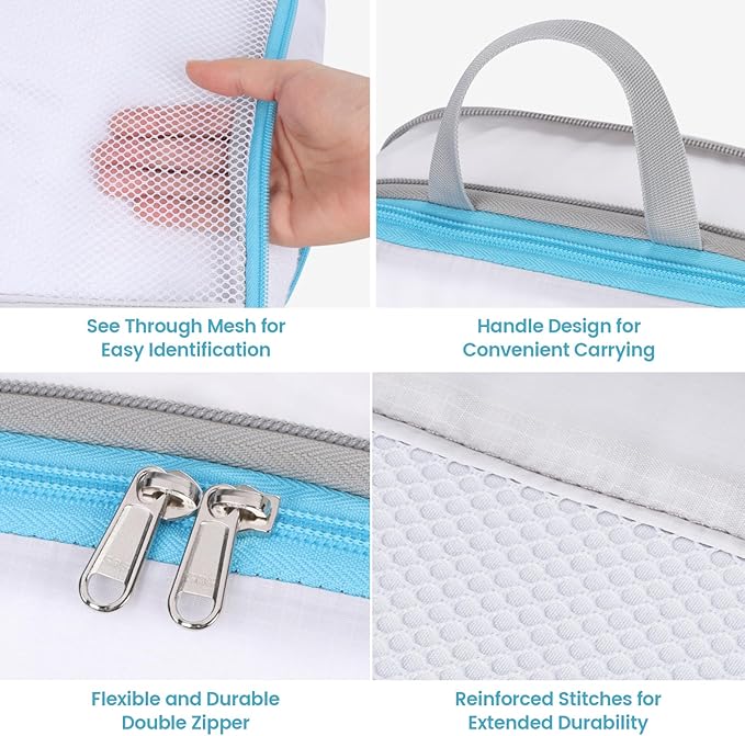 Cambond See Through Compression Packing Cubes Mesh - 4 Pack Mesh Packing Cubes for Travel Women, Lightweight Expandable Travel Bag Organizer Compression Cubes for Carry on Suitcase, White