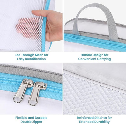 Cambond See Through Compression Packing Cubes Mesh - 4 Pack Mesh Packing Cubes for Travel Women, Lightweight Expandable Travel Bag Organizer Compression Cubes for Carry on Suitcase, White