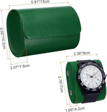 HARFINGTON Watch Roll Travel Case 2 Slot Portable Leather Watch Case for Men and Women, Watches Storage Organizer with Removable Pillows for Traveling, Display, Home Storage, Green